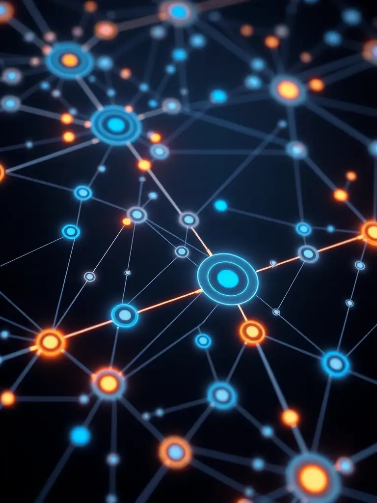 A visually appealing image of a global supply chain network with interconnected nodes, representing the optimization of logistics and distribution for Aunory's clients.