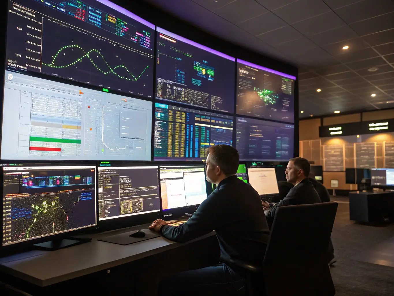 A digital dashboard displaying supply chain analytics with a network of connected logistics nodes, showcasing real-time data and optimization insights for Aunory's supply chain optimization service.